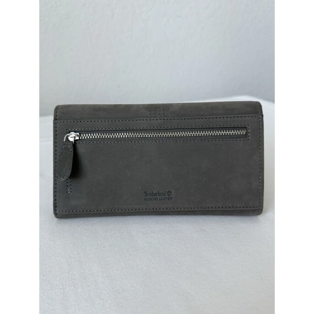 Timberland Women's‎ Leather RFID Flap Wallet Clutch Organizer Gray Leather